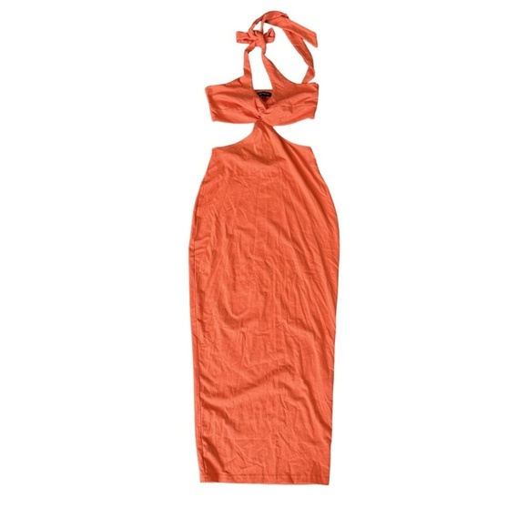 Halter Bodycon Maxi Dress Orange Womens S - Picture 2 of 4